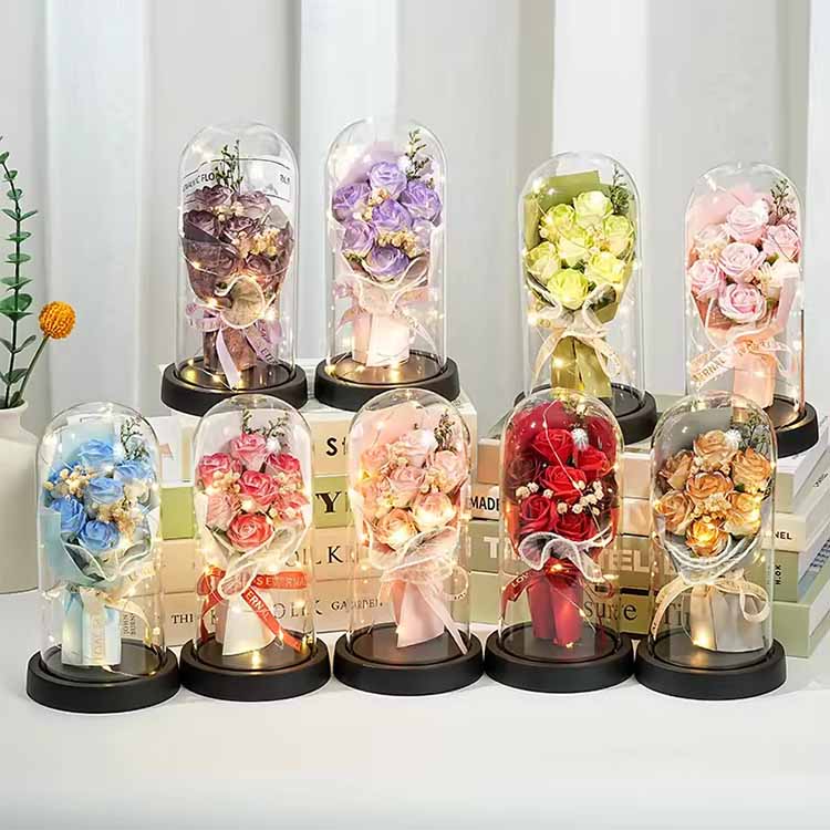 LED付きガラスドームソープローズブーケ